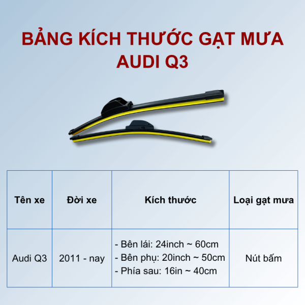 Bảng kích thước gạt mưa Audi Q3 các đời xe