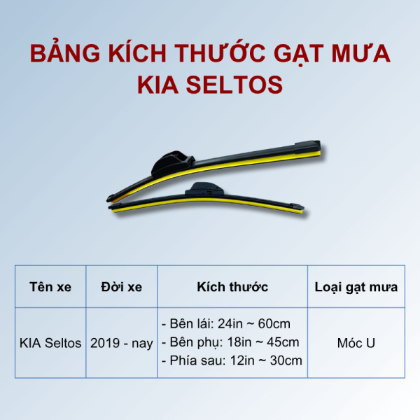 Bảng kích thước gạt mưa KIA Seltos các đời xe