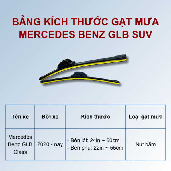 Bảng kích thước gạt mưa Mercedes Benz GLB SUV các đời xe