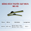 Bảng kích thước gạt mưa MG HS các đời xe