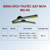 Bảng kích thước gạt mưa ô tô MG HS các đời xe