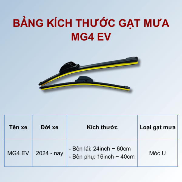 Bảng kích thước gạt mưa MG4 EV các đời xe