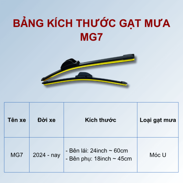 Bảng kích thước gạt mưa MG7 các đời xe