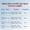Bảng kích thước gạt mưa Toyota Camry các đời xe