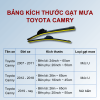 Bảng kích thước gạt mưa ô tô Camry các đời xe