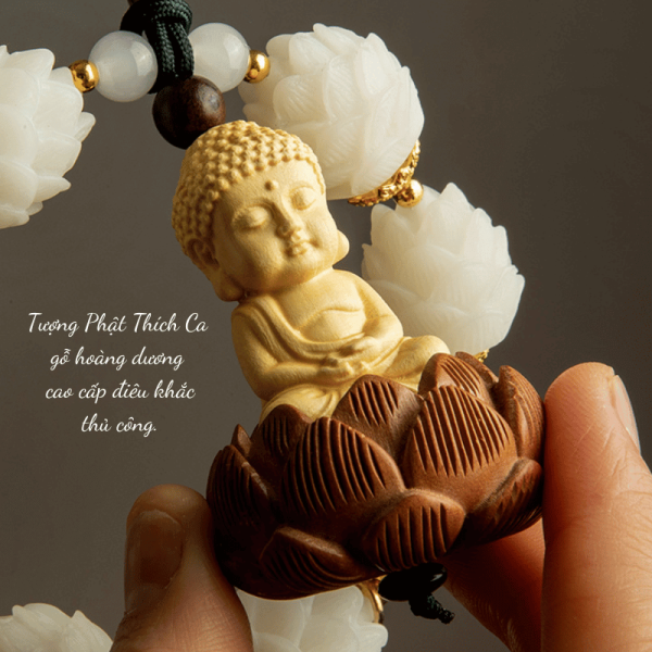 Khánh treo xe Phật Thích Ca thiền tọa gỗ hoàng dương 8 Liên hoa