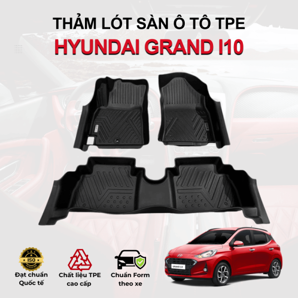 Thảm lót sàn xe ô tô Hyundai Grand I10 chất liệu TPE khuôn đúc nguyên khối tràn viền cao cấp