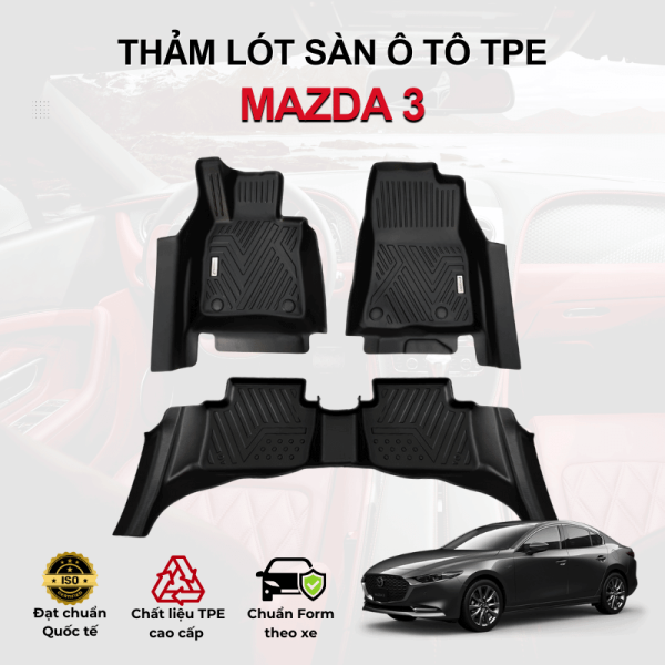 Thảm lót sàn xe ô tô Mazda 3 chất liệu TPE khuôn đúc nguyên khối tràn viền cao cấp