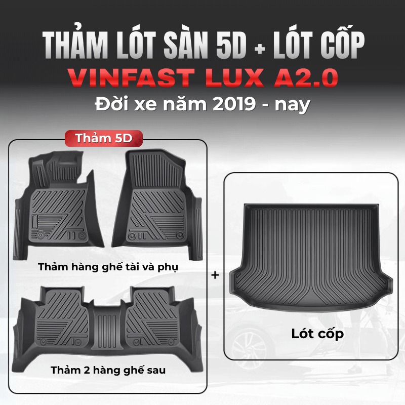 Bộ thảm lót sàn VinFast Lux A2.0 2 hàng ghế và lót cốp 