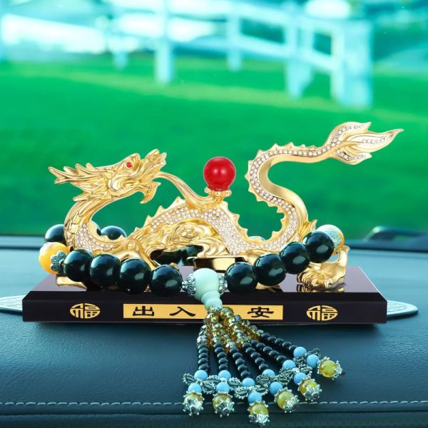 Tượng Rồng vàng như ý nhả ngọc phong thủy để taplo ô tô