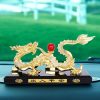 Tượng Rồng vàng như ý nhả ngọc phong thủy để taplo ô tô