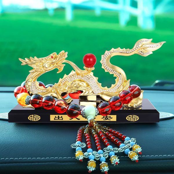 Tượng Rồng vàng như ý nhả ngọc phong thủy để taplo ô tô