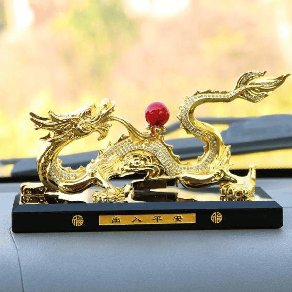 Tượng Rồng vàng như ý nhả ngọc phong thủy để taplo ô tô