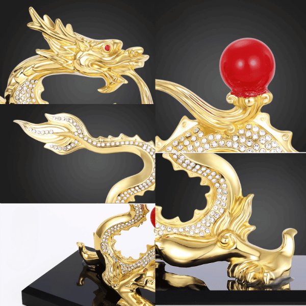 Tượng Rồng vàng như ý nhả ngọc phong thủy để taplo ô tô