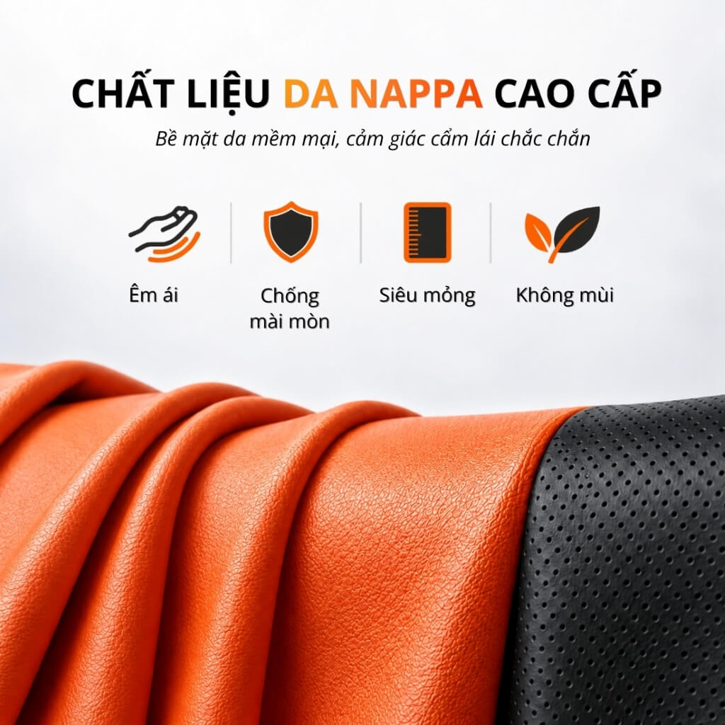 Bọc vô lăng da Nappa kiểu dáng thể thao cao cấp