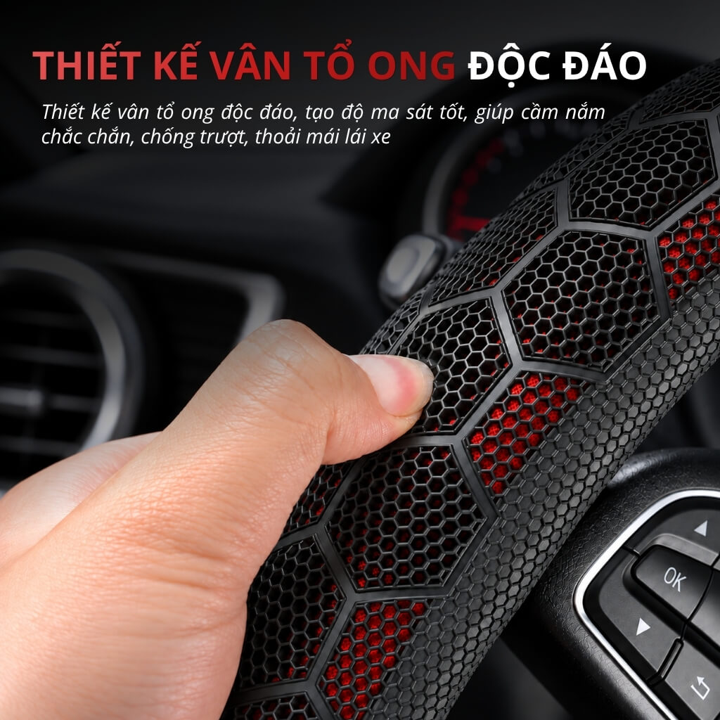 Bọc vô lăng da Nappa vân tổ ong 3D thể thao cao cấp