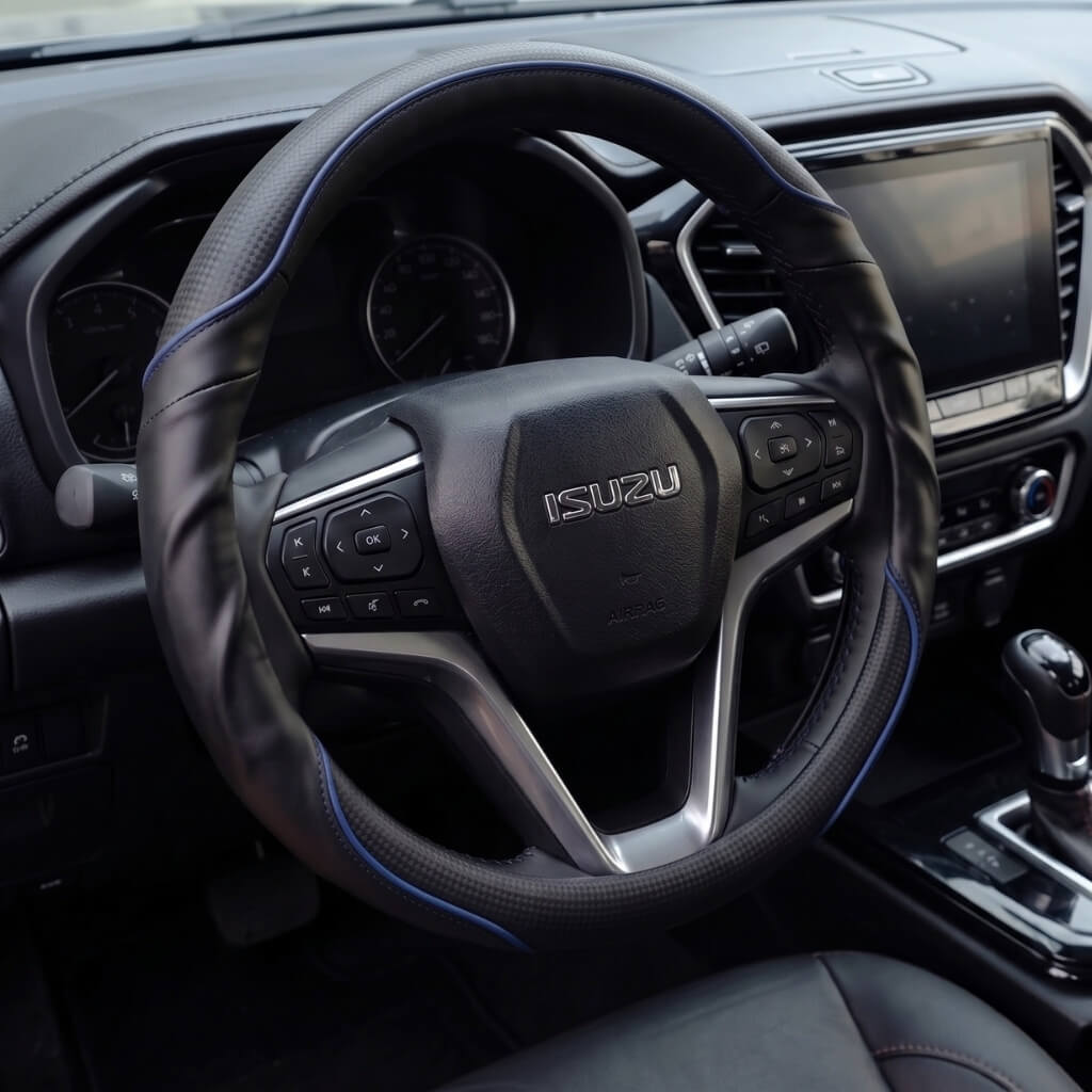 Bọc vô lăng ISUZU chất liệu Da cừu thật vân Carbon cao cấp
