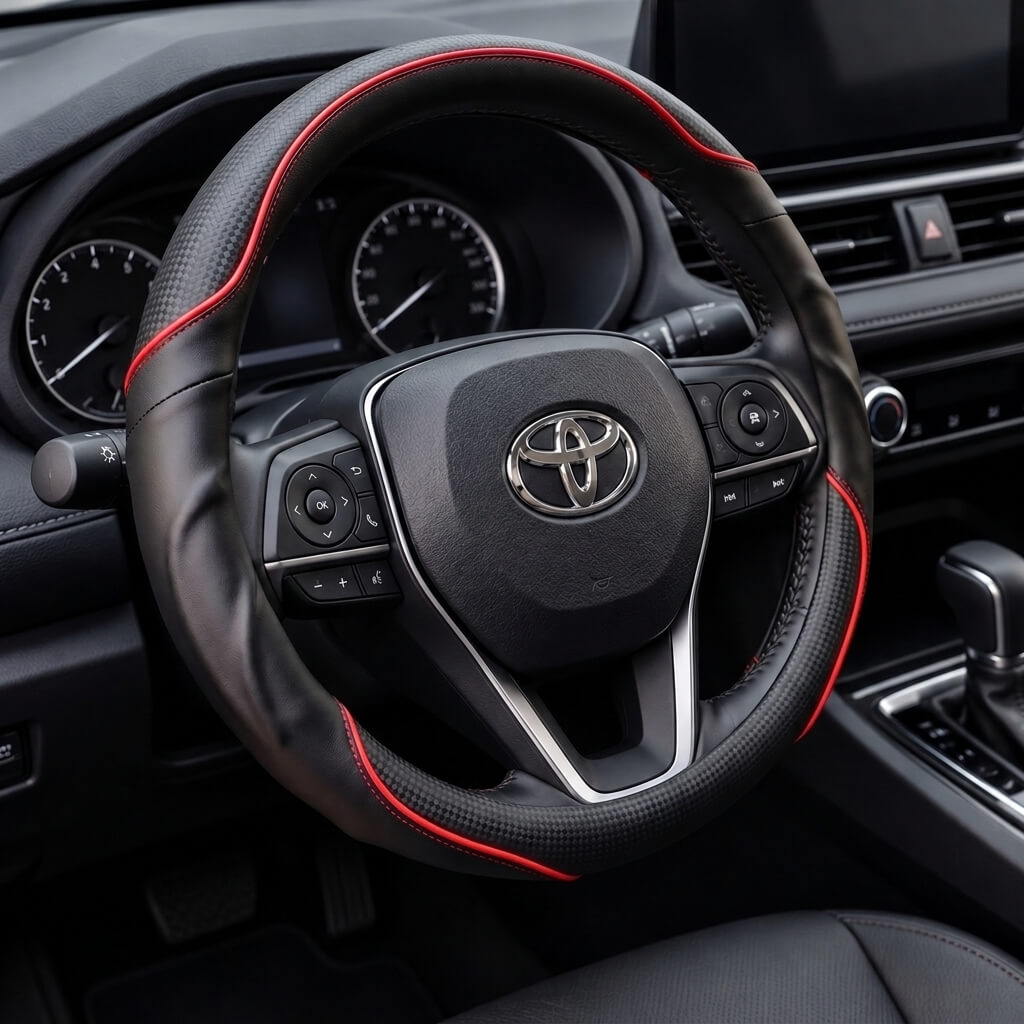 Bọc vô lăng xe Toyota chất liệu Da cừu vân Carbon cao cấp