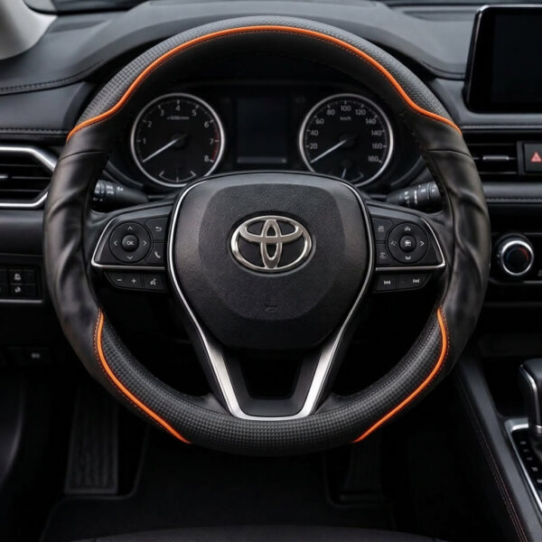 Bọc vô lăng xe Toyota chất liệu Da cừu vân Carbon cao cấp