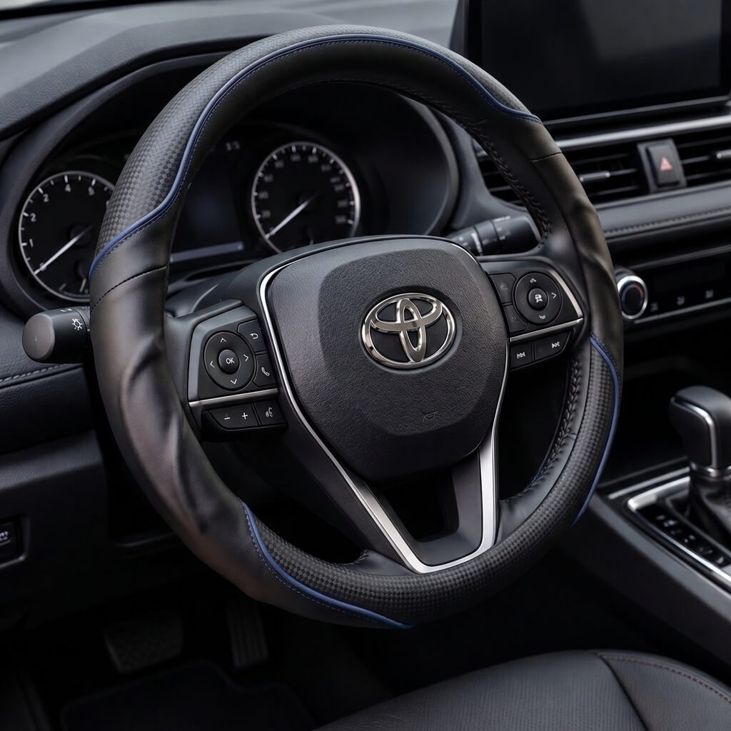 Bọc vô lăng xe Toyota chất liệu Da cừu vân Carbon cao cấp