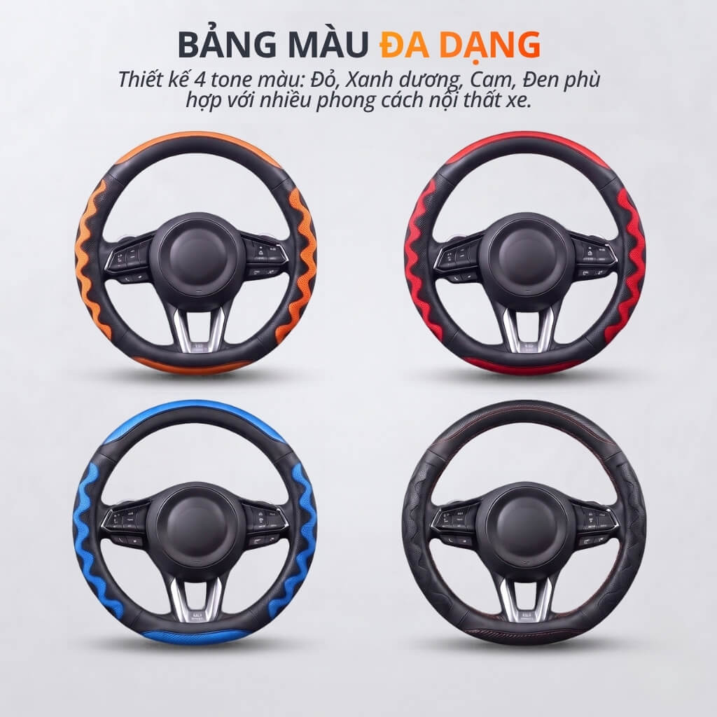 Bọc vô lăng vân lượn sóng phối sợi Carbon thiết kế 3D, chống trượt