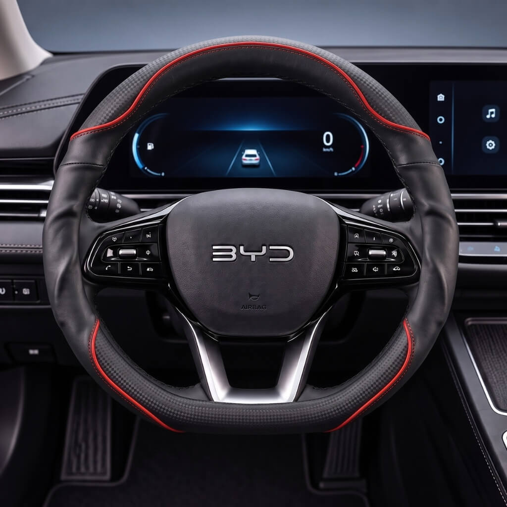 Bọc vô lăng xe BYD Da cừu thật vân Carbon cao cấp