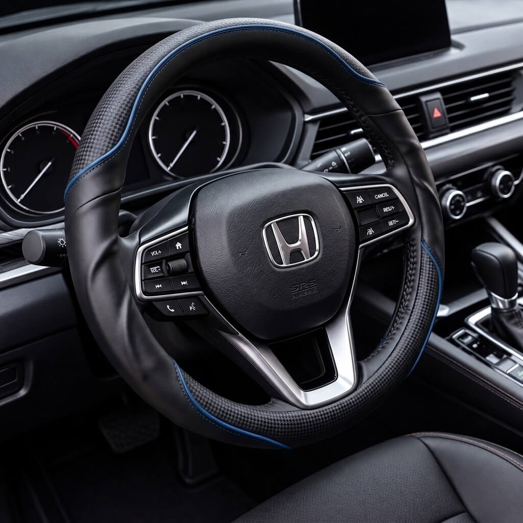 Bọc vô lăng xe Honda chất liệu Da cừu vân Carbon cao cấp