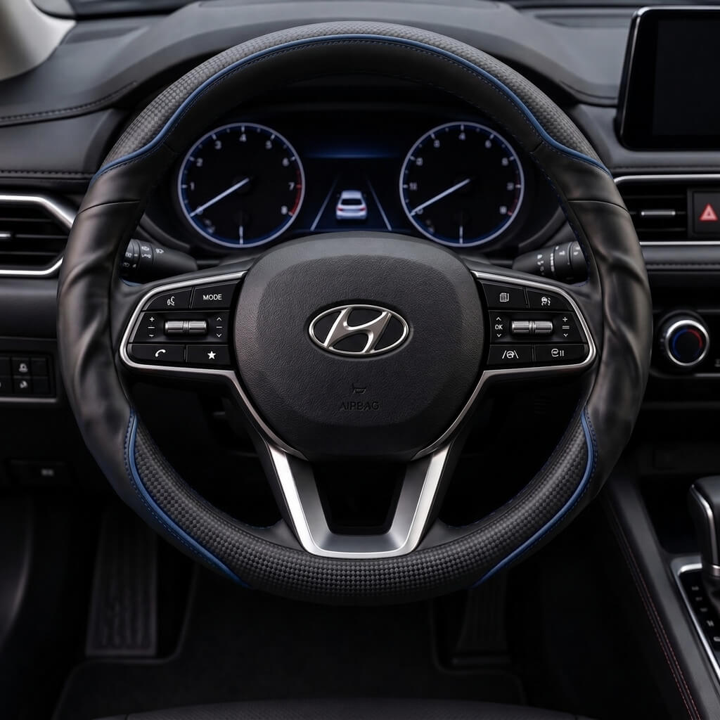 Bọc vô lăng xe Hyundai chất liệu Da cừu sợi Carbon cao cấp