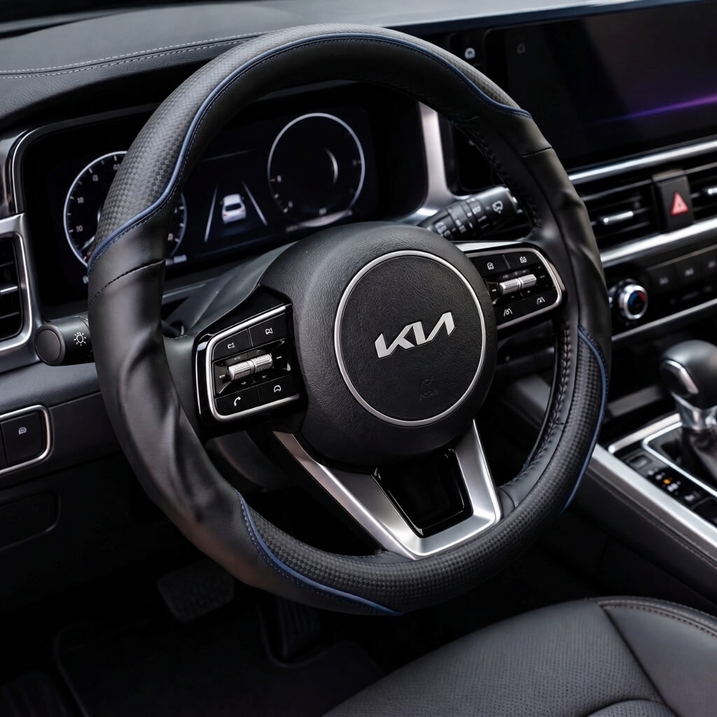 Bọc vô lăng xe KIA Da cừu thật vân Carbon cao cấp