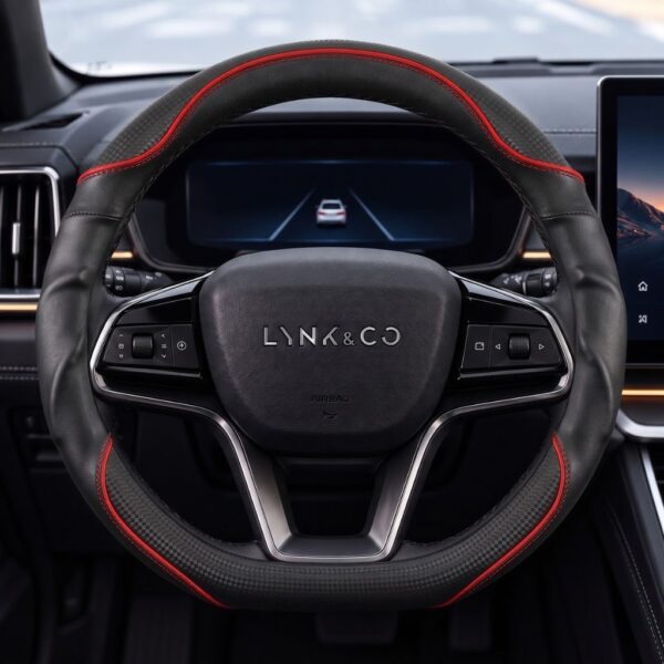 Bọc vô lăng xe Lynk & Co chất liệu Da cừu vân Carbon cao cấp