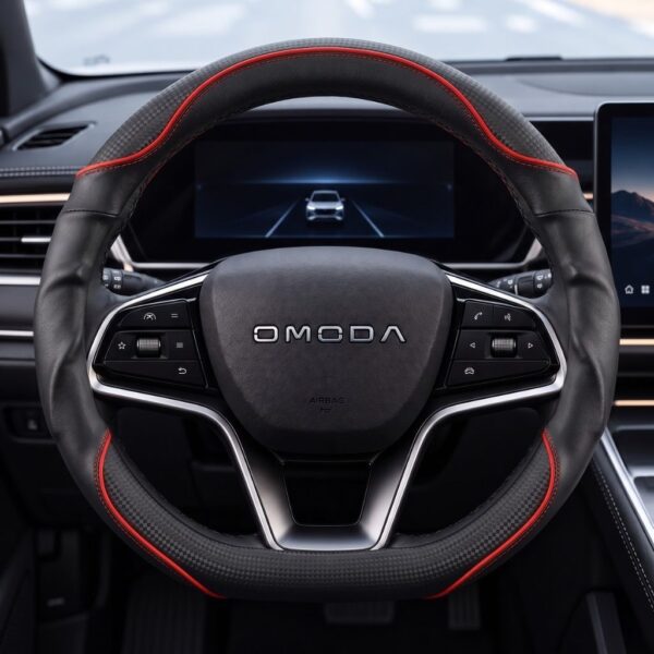 Bọc vô lăng xe Omoda da cừu thật vân Carbon cao cấp