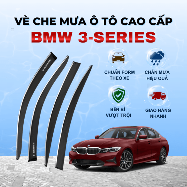 Vè che mưa ô tô BMW 3-Series chất liệu ABS cao cấp viền Inox