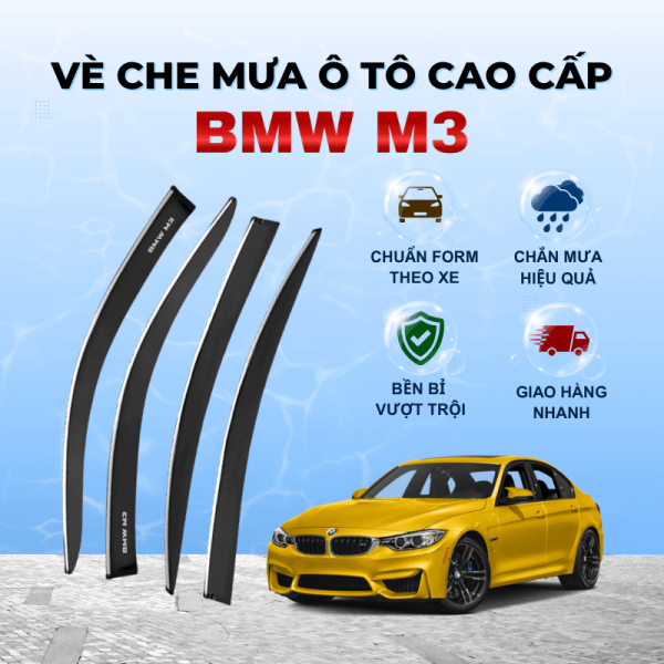 Vè che mưa ô tô BMW M3 chất liệu ABS cao cấp viền Inox