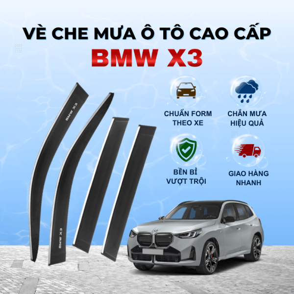Vè che mưa ô tô BMW X3 chất liệu ABS cao cấp viền Inox