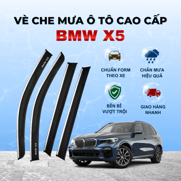 Vè che mưa ô tô BMW X5 chất liệu ABS cao cấp viền Inox