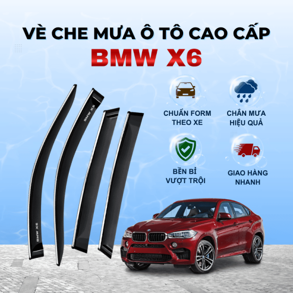 Vè che mưa ô tô BMW X6 chất liệu ABS cao cấp viền Inox