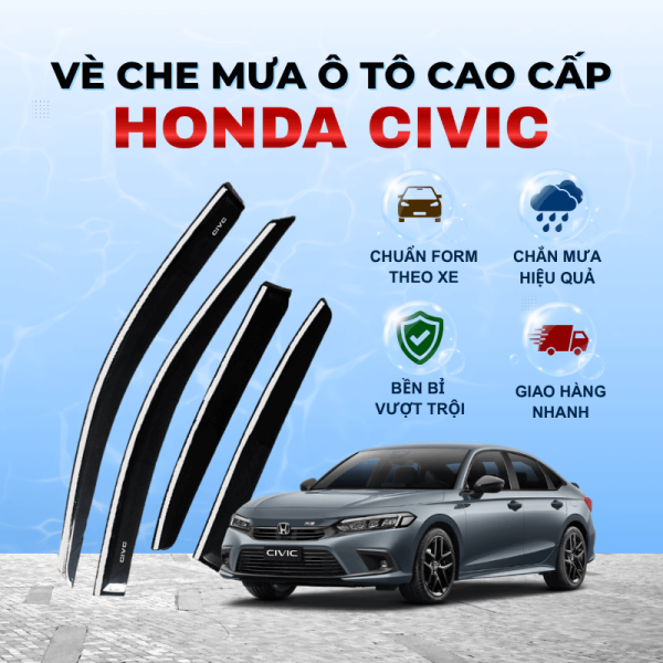 Vè che mưa xe Honda Civic ABS cao cấp viền Inox