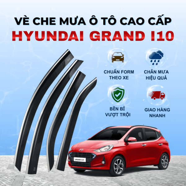 Vè che mưa ô tô Hyundai Grand I10 chất liệu ABS cao cấp viền Inox