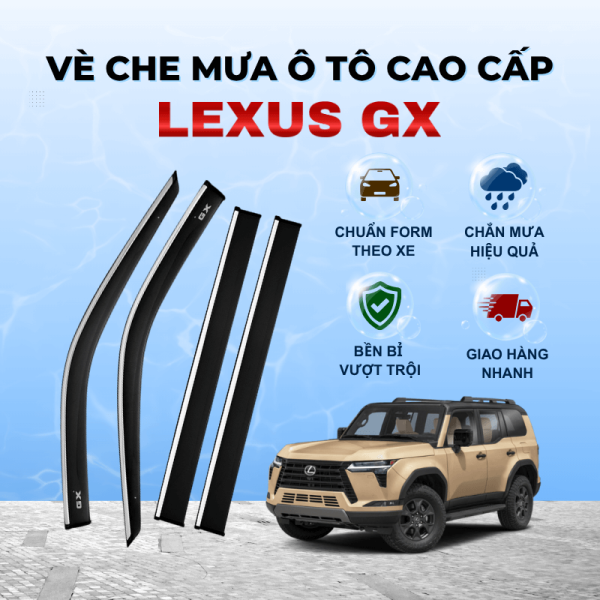 Vè che mưa xe Lexus GX chất liệu ABS cao cấp viền Inox