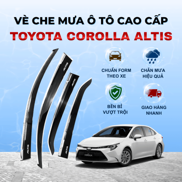 Vè che mưa ô tô Toyota Corolla Altis chất liệu ABS cao cấp viền Inox