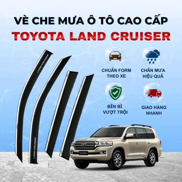 Vè che mưa ô tô Toyota Land Cruiser chất liệu ABS cao cấp viền Inox