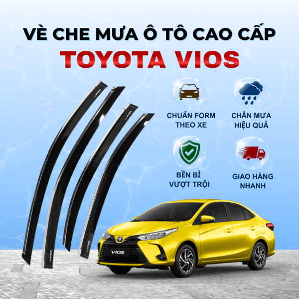 Vè che mưa ô tô Toyota Vios chất liệu ABS cao cấp viền Inox