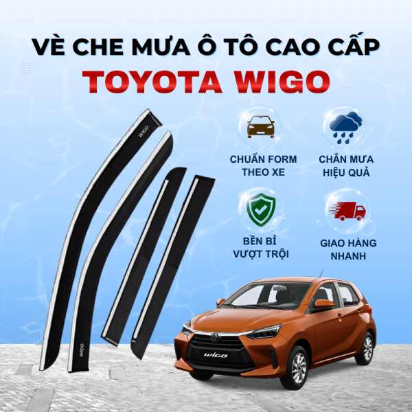 Vè che mưa ô tô Toyota Wigo chất liệu ABS cao cấp viền Inox