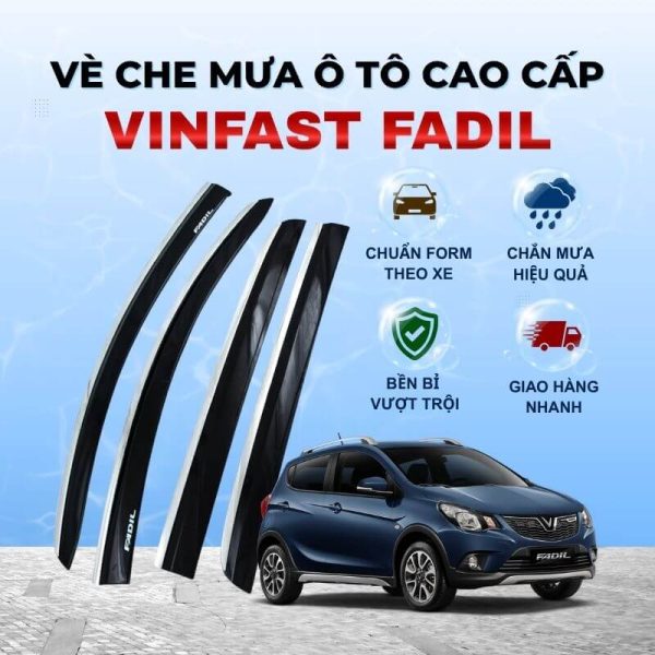 Vè che mưa ô tô Vinfast Fadil chất liệu ABS cao cấp viền Inox