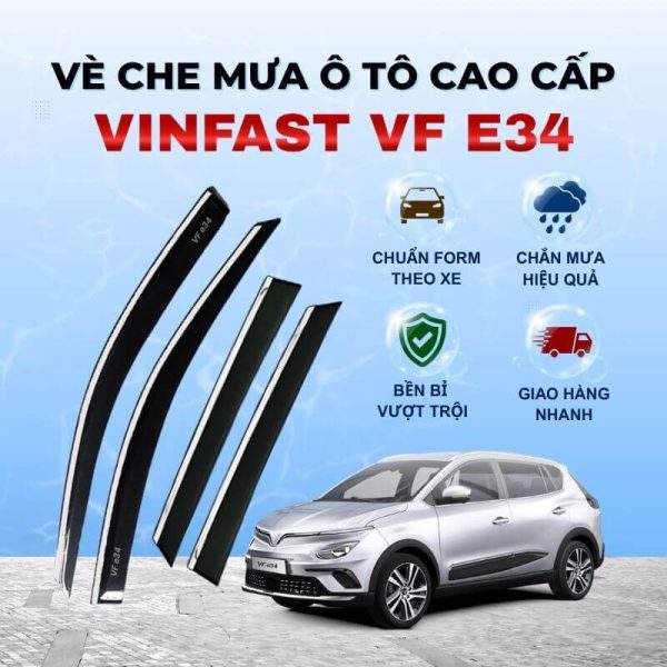 Vè che mưa ô tô VinFast VF e34 chất liệu ABS cao cấp viền Inox