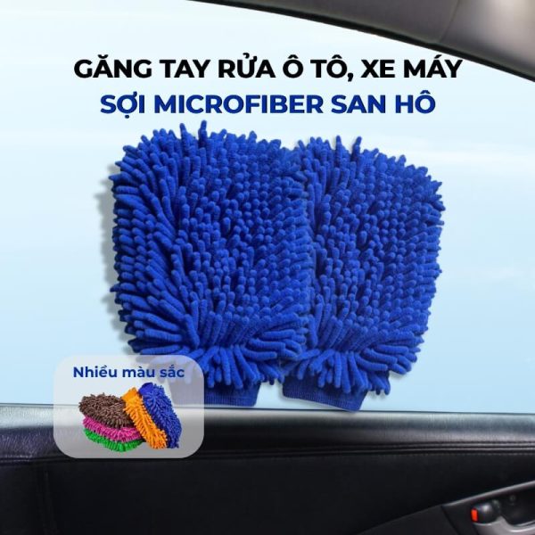 Găng tay rửa ô tô xe máy, bao tay rửa xe san hô sợi microfiber mềm mịn