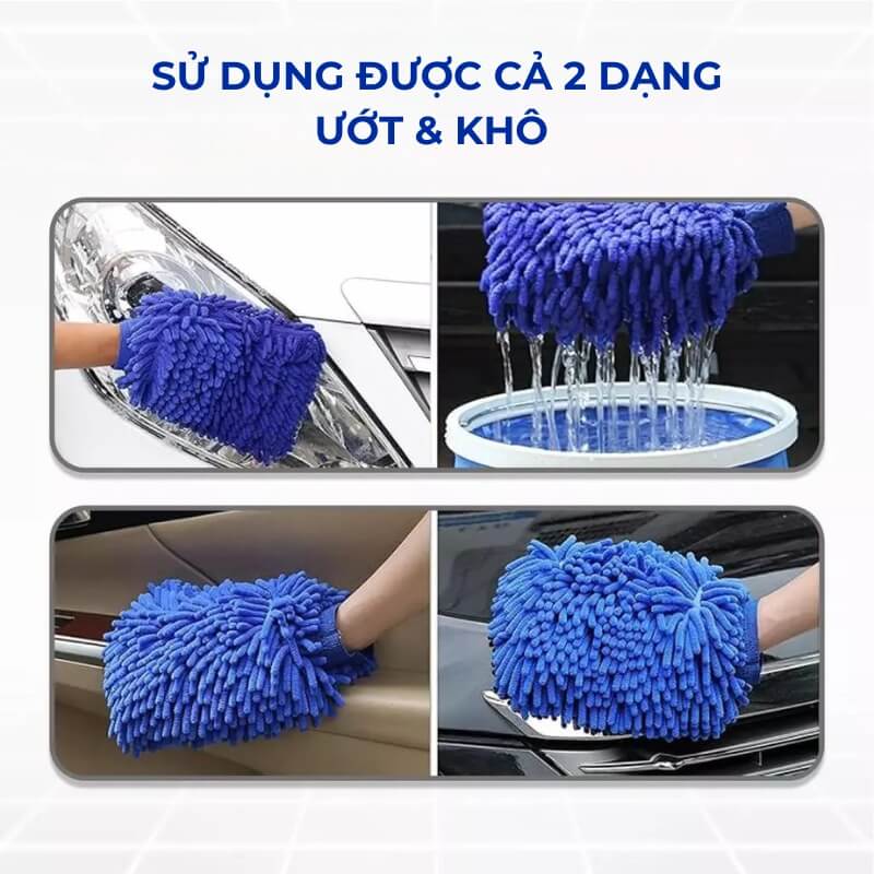Găng tay rửa ô tô xe máy, bao tay rửa xe san hô sợi microfiber mềm mịn