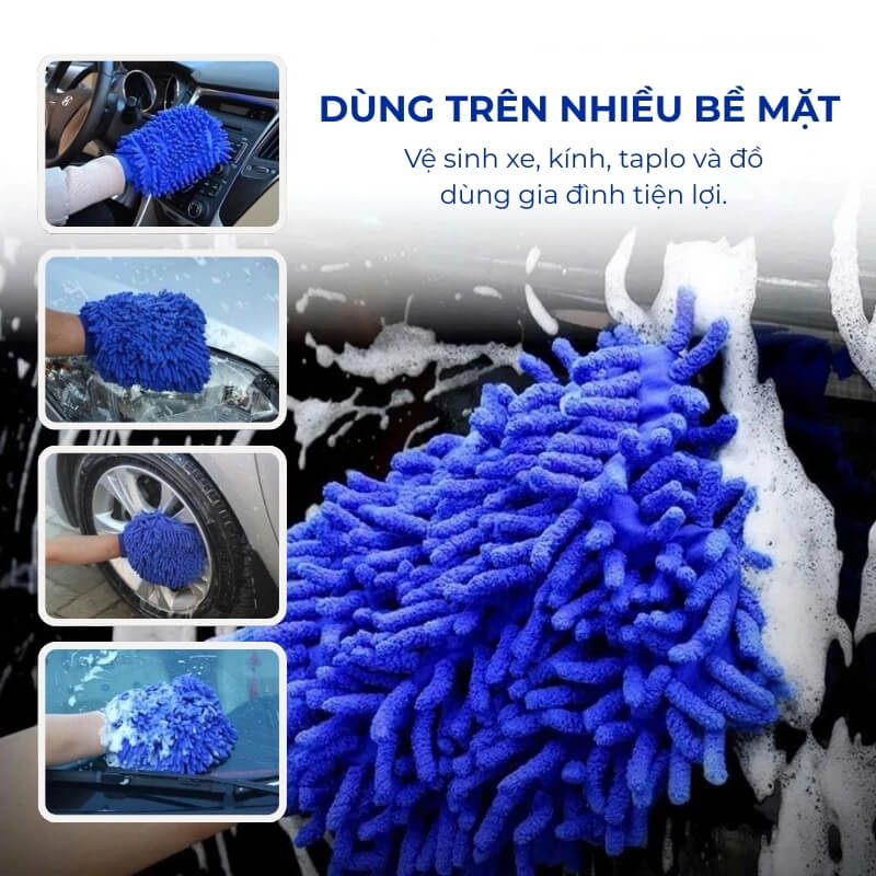 Găng tay rửa ô tô xe máy, bao tay rửa xe san hô sợi microfiber mềm mịn