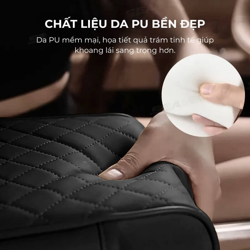 Bệ tỳ tay ô tô da PU 3in1 có túi để đồ 2 bên đa năng