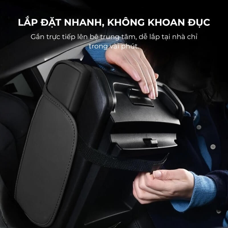 Bệ tỳ tay ô tô da PU 3in1 có túi để đồ 2 bên đa năng